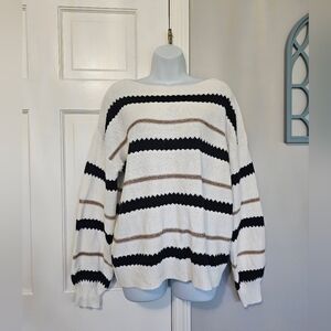Striped Women's Sweater - Black, White, and Brown